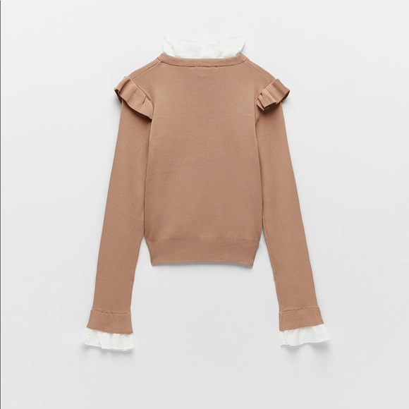 ZARA BEIGE CONTRAST KNIT BOW SWEATER - Picture 3 of 4